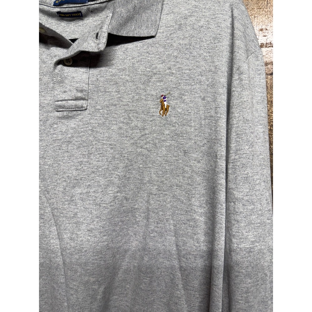 Polo Ralph Lauren Mens XL Gray Pima Soft Touch Long Sleeve Polo Shirt - Picture 2 of 8